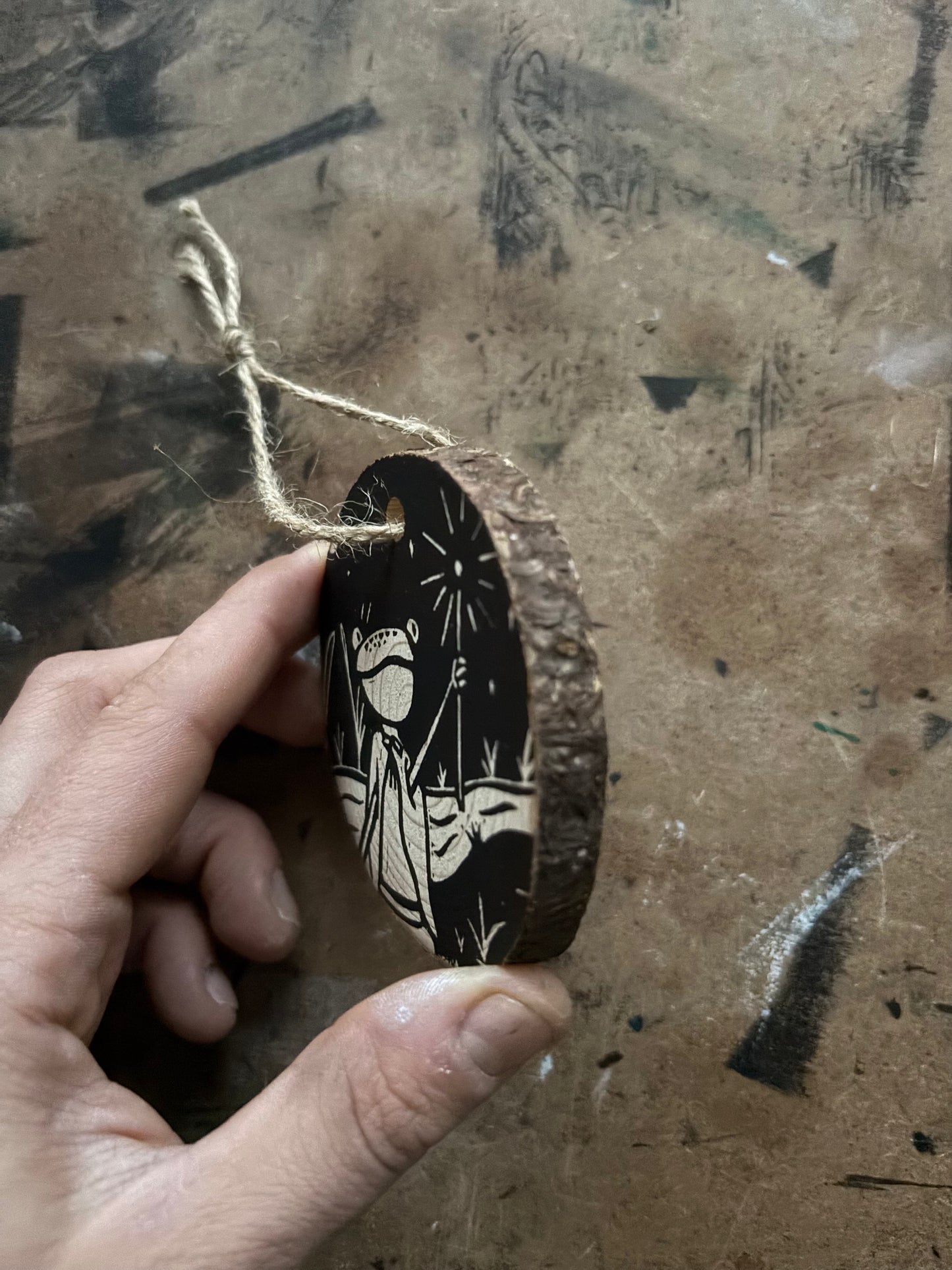 Frogman hand printed ornaments