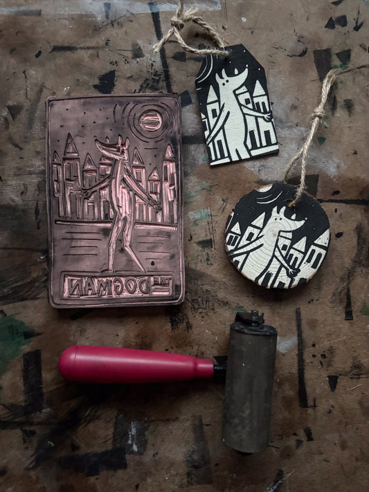 Dogman hand printed ornaments